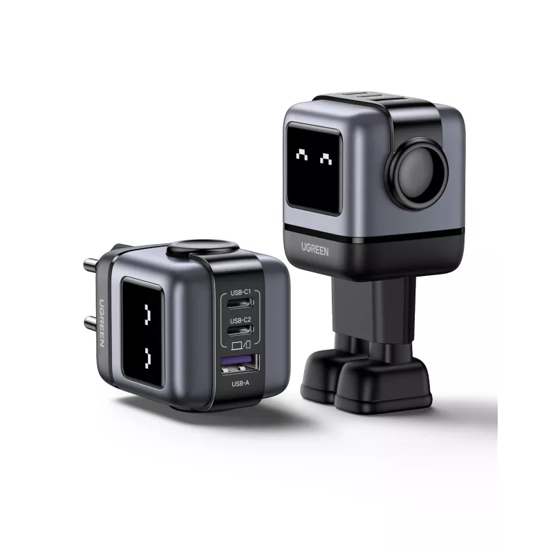 UGREEN Nexode RG carregador GaN de 65 W com 3 portas, 1x USB-A + 2x USB-C, preto (25685B)