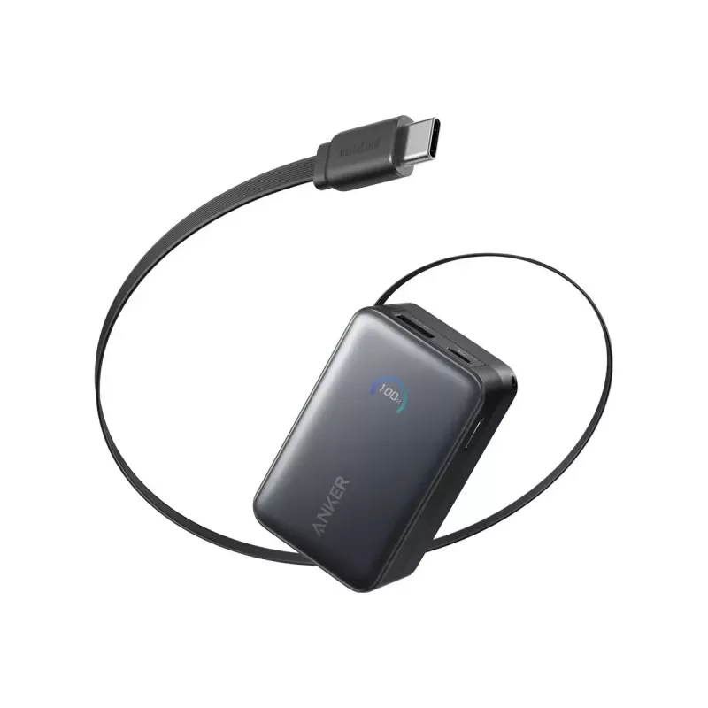 Powerbank Anker Nano 45W com cabo USB-C retrátil integrado A1638H11 10000 mAh preto