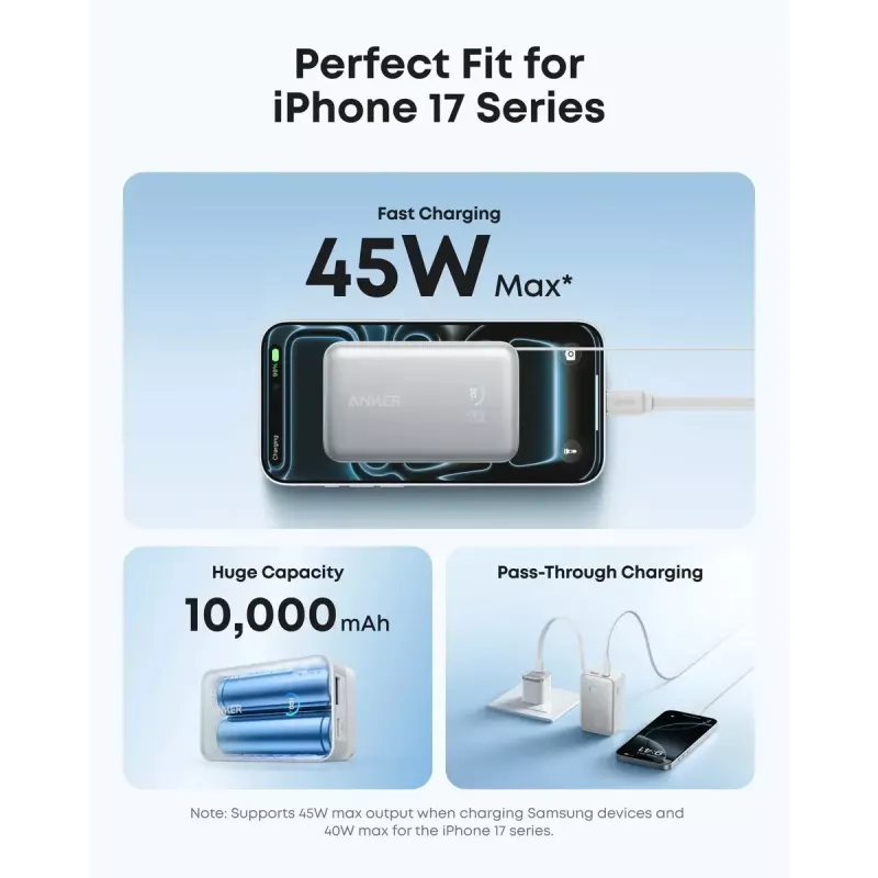 Powerbank Anker Nano 45W com cabo USB-C retrátil integrado A1638H11 10000 mAh preto