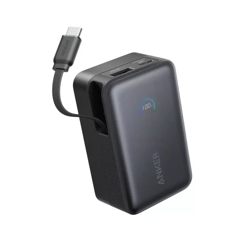 Powerbank Anker Nano 45W com cabo USB-C retrátil integrado A1638H11 10000 mAh preto