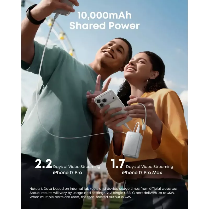 Powerbank Anker Nano 45W com cabo USB-C retrátil integrado A1638H11 10000 mAh preto