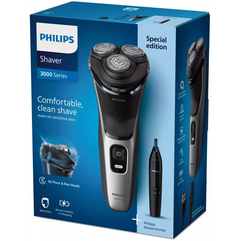 Máquina de barbear elétrica Philips S3143/02 húmido e seco sistema de lâminas PowerCut