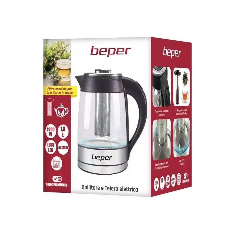 Chaleira elétrica Beper 1,8 L 2200 W transparente