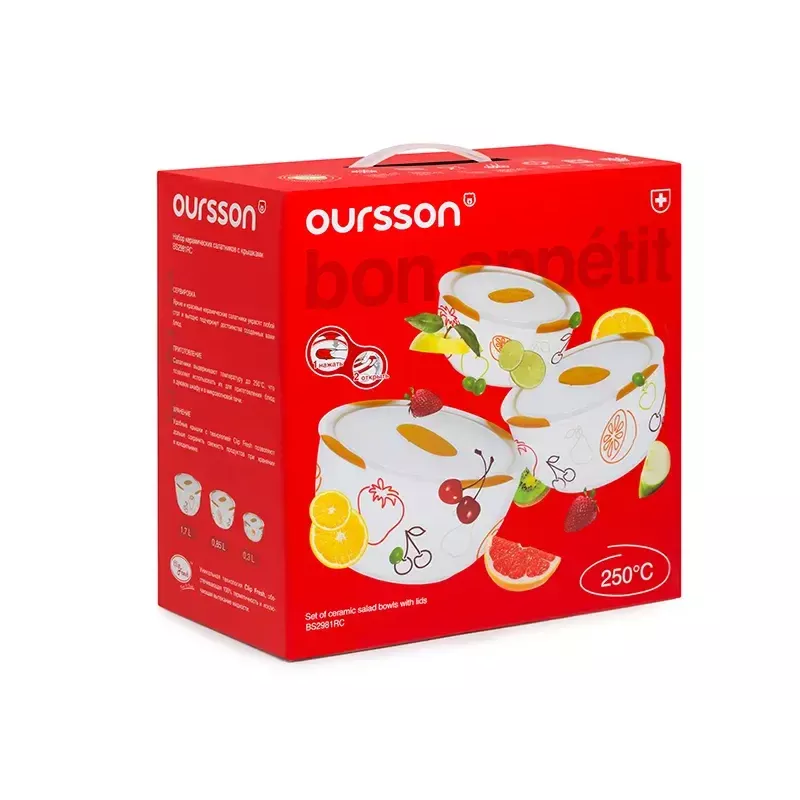 Conjunto de taças OURSSON BS2981RC/OR 1,7 L Redondo Cerâmica Laranja Branco 3 unid.