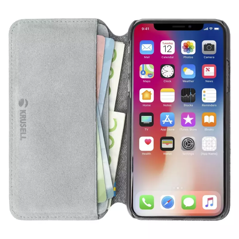 Capa tipo carteira Krusell Broby 4 Card SlimWallet para iPhone X/XS cinzento