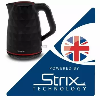 Chaleira elétrica MANTA KTL9230B 1.7L 2200W preta, corpo em plástico, controlador Strix, indicador de nível de água