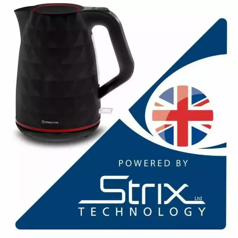 Chaleira elétrica MANTA KTL9230B 1.7L 2200W preta, corpo em plástico, controlador Strix, indicador de nível de água
