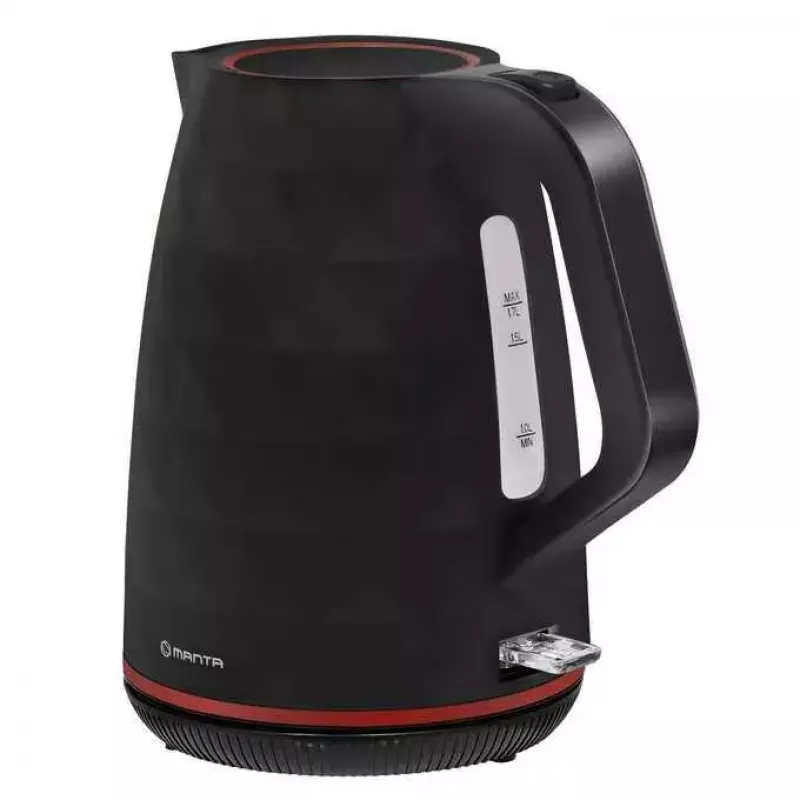 Chaleira elétrica MANTA KTL9230B 1.7L 2200W preta, corpo em plástico, controlador Strix, indicador de nível de água