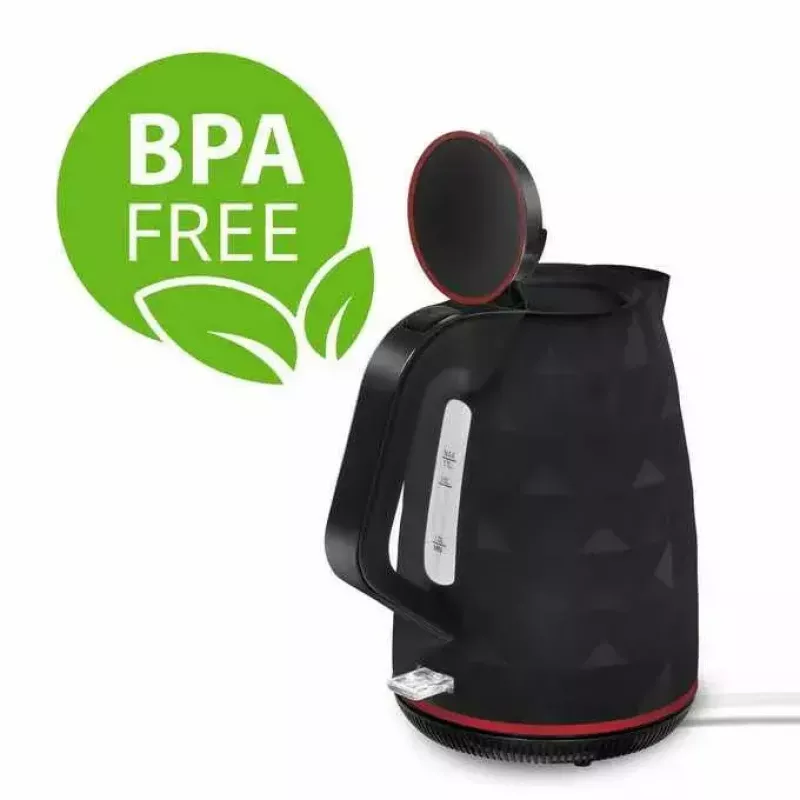 Chaleira elétrica MANTA KTL9230B 1.7L 2200W preta, corpo em plástico, controlador Strix, indicador de nível de água