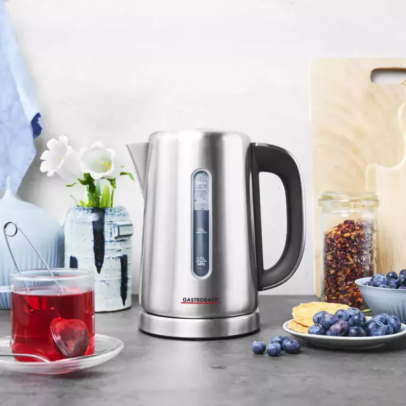Chaleira elétrica Gastroback 1,7 L 3000 W preto aço inoxidável