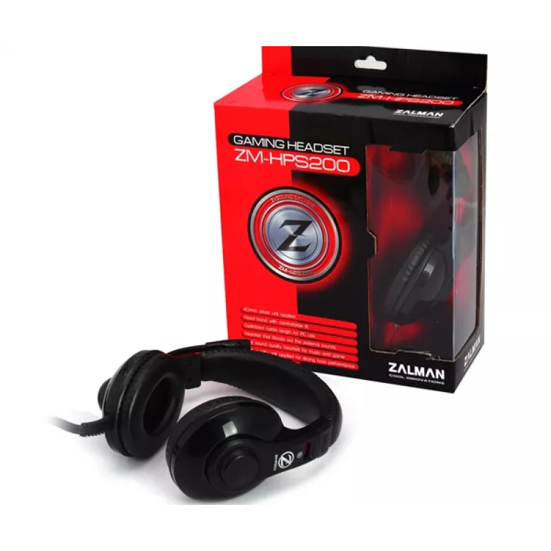 Auscultadores com microfone Zalman ZM-HPS200 com fios arco de cabeça gaming preto