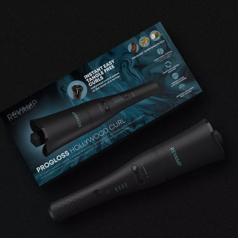 Revamp Progloss Hollywood Curl Ferro de caracóis automático Warm Preto 3 m