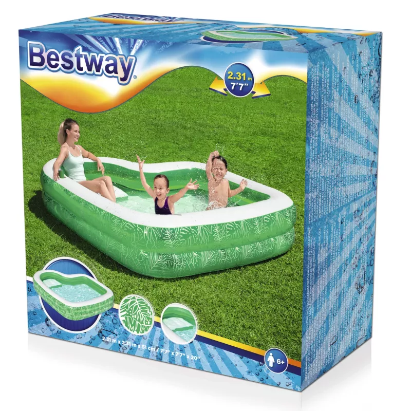 Bestway 7'7 polegadas x 7'7 polegadas x 20 polegadas/2,31 m x 2,31 m x 51 cm piscina familiar Tropical Paradise