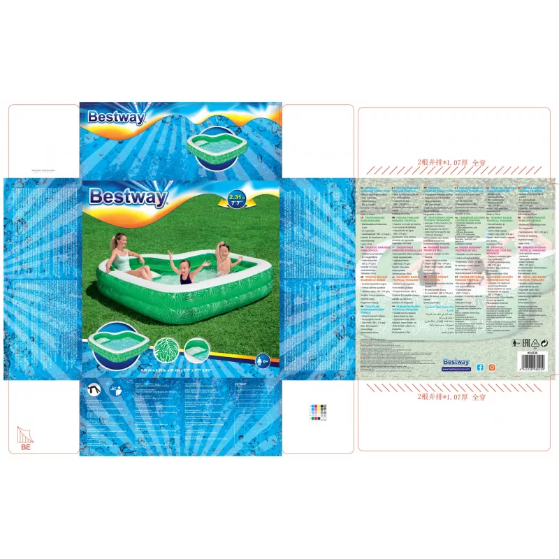 Bestway 7'7 polegadas x 7'7 polegadas x 20 polegadas/2,31 m x 2,31 m x 51 cm piscina familiar Tropical Paradise