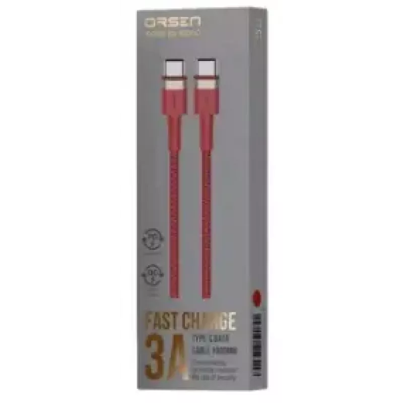 Cabo USB-C para USB-C Orsen S53, 1 m, 3 A, vermelho