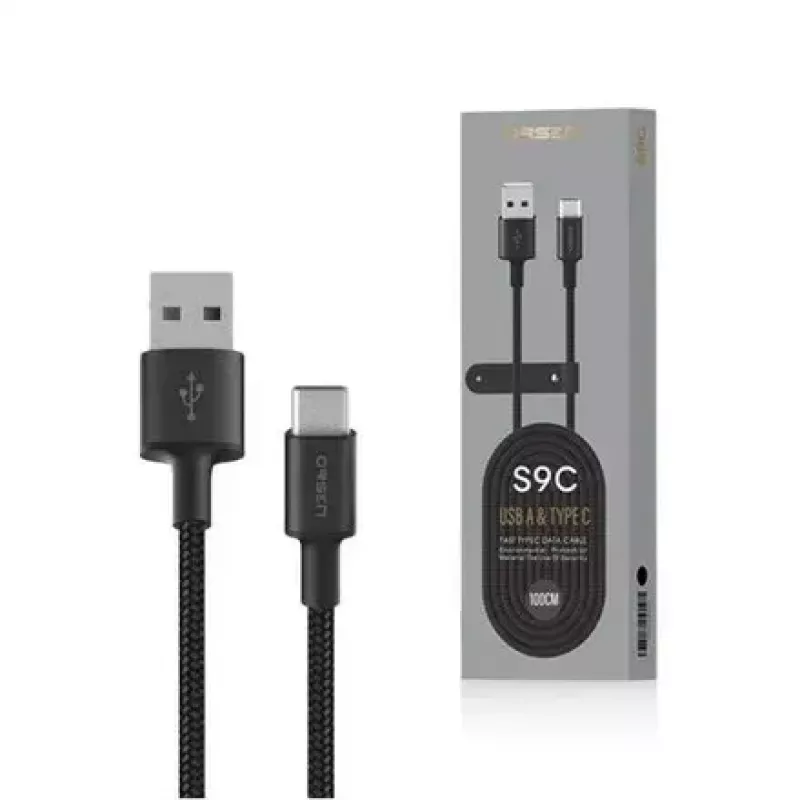Cabo USB-A para USB-C Orsen S9C 1 m, 2,1 A, preto
