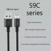 Cabo USB-A para USB-C Orsen S9C 1 m, 2,1 A, preto