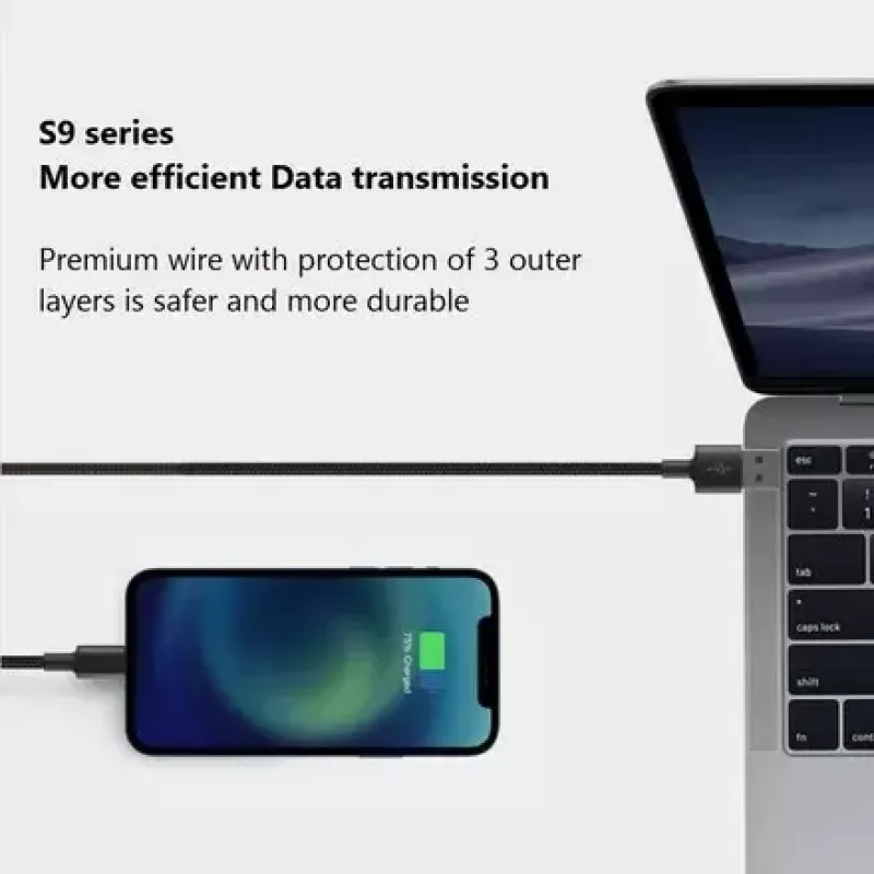 Cabo USB-A para USB-C Orsen S9C 1 m, 2,1 A, preto