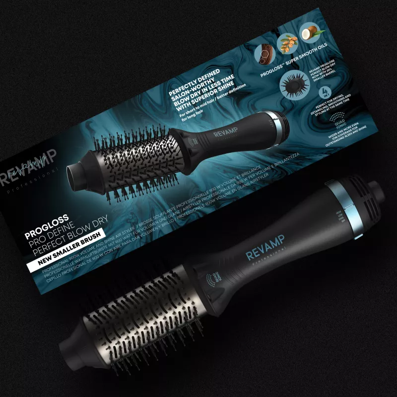 Escova de ar quente Revamp Progloss Pro Define Perfect Blow Dry quente preto 900 W 3 m