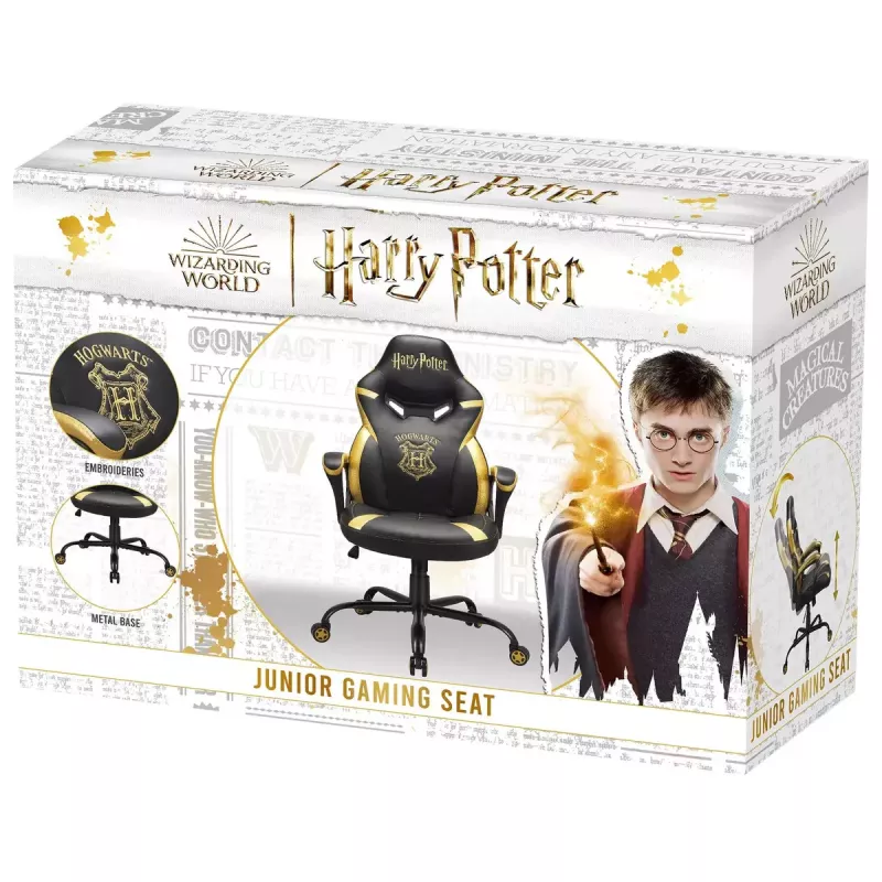 Cadeira gaming para PC Subsonic Junior Hogwarts assento acolchoado preto amarelo