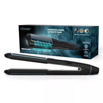 Ferro de alisar Revamp Progloss Hydro Shield X Shine quente preto 3 m