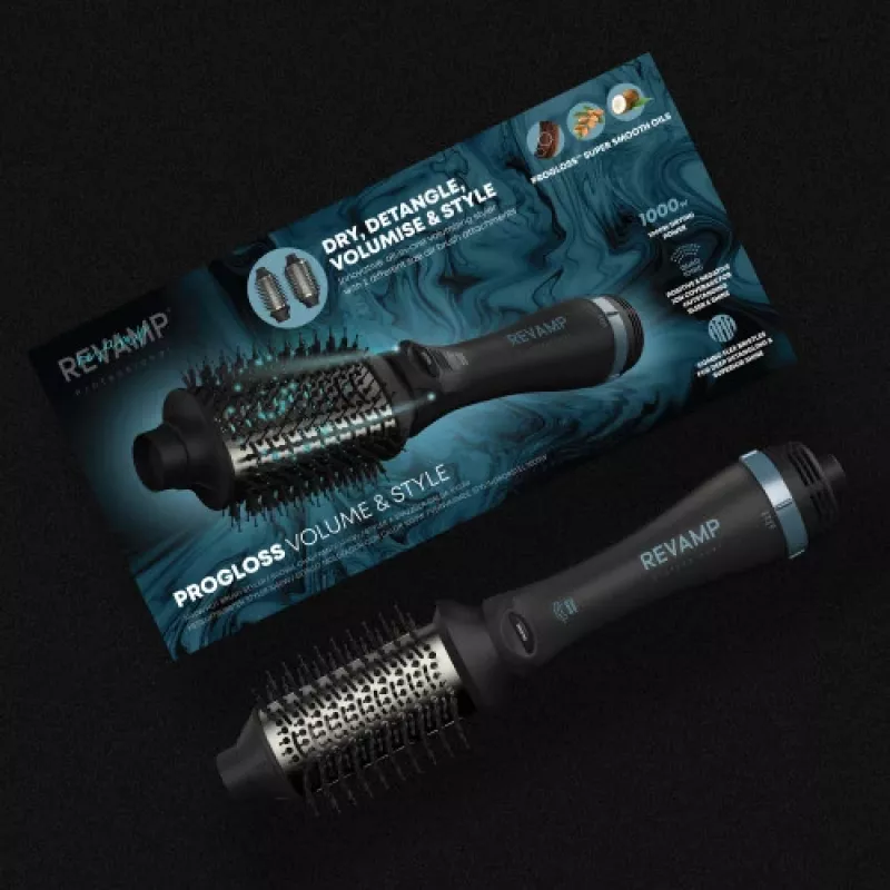Escova de ar quente Revamp Progloss Volume & Style Hot Brush Style quente preto 1000 W 3 m