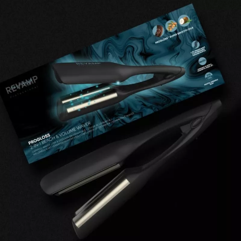 Ferro de ondular Revamp Progloss 2-in-1 Beach & Volume Waver quente preto 3 m