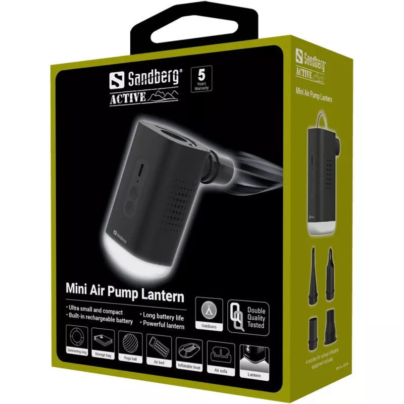 Lanterna com bomba de ar mini Sandberg 0.04 bar 200 l/min Bateria 5V 2A