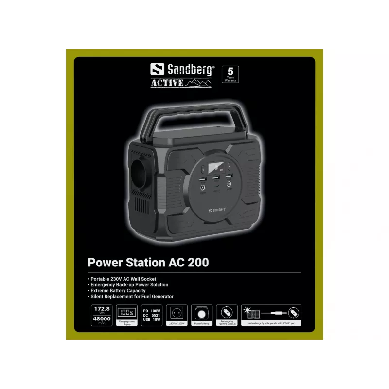 Estação de energia portátil Sandberg Power Station AC 200, 48000 mAh