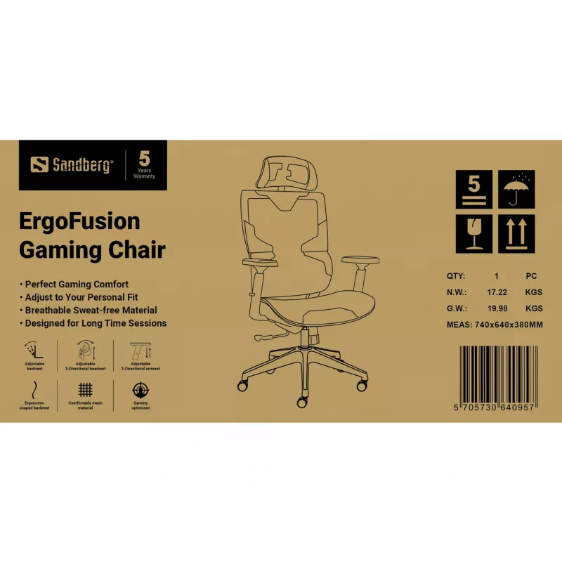 Cadeira gaming Sandberg ErgoFusion peso máximo do utilizador 150 kg