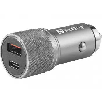 Carregador de automóvel Sandberg 1xQC3.0+1xUSB-C 48W, automóvel, isqueiro, 12 V, metálico