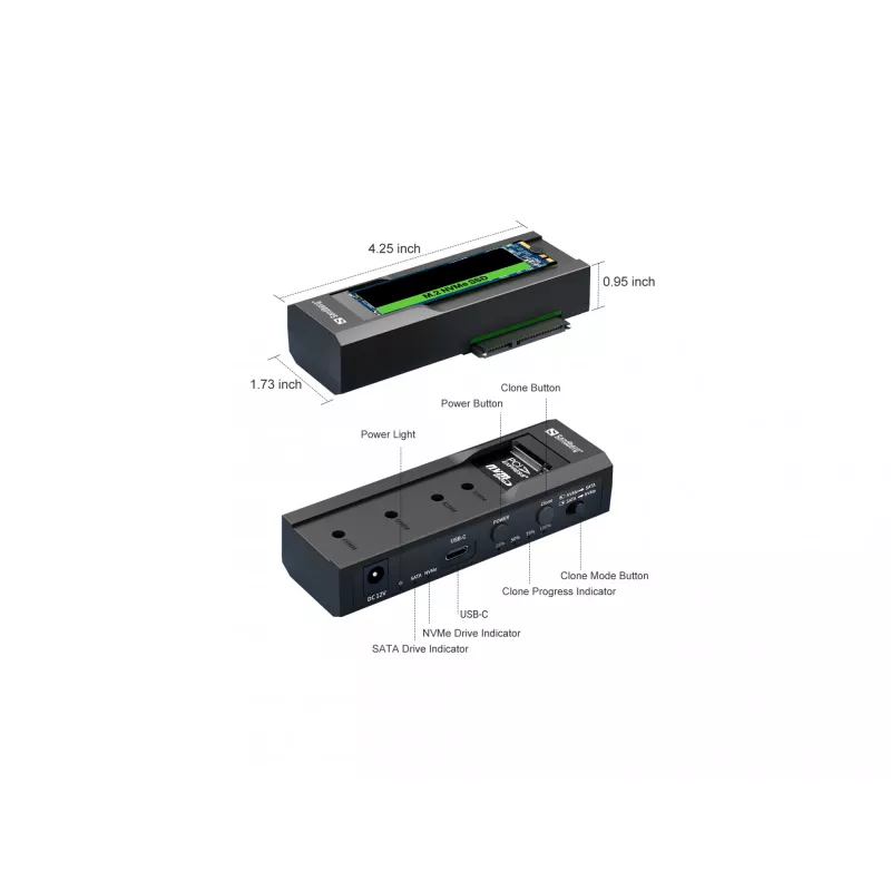 Clonador e dock USB 3.2 Sandberg para M2 + NVMe + SATA