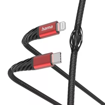 Cabo Hama Extreme Lightning para USB-C 1,5 m 3A preto vermelho