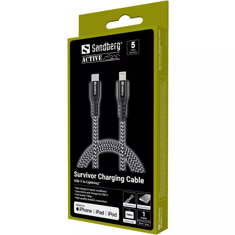 Cabo Sandberg Survivor USB-C PD>Lightning 1M 1m 28g