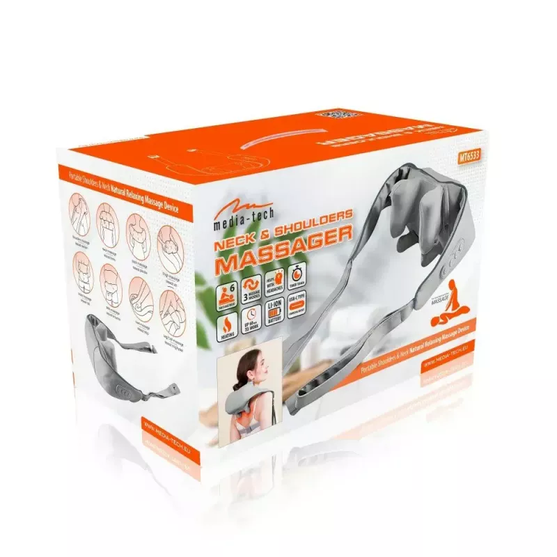 Massajador de pescoço e ombros MEDIA-TECH MT6533 com função de calor, design portátil