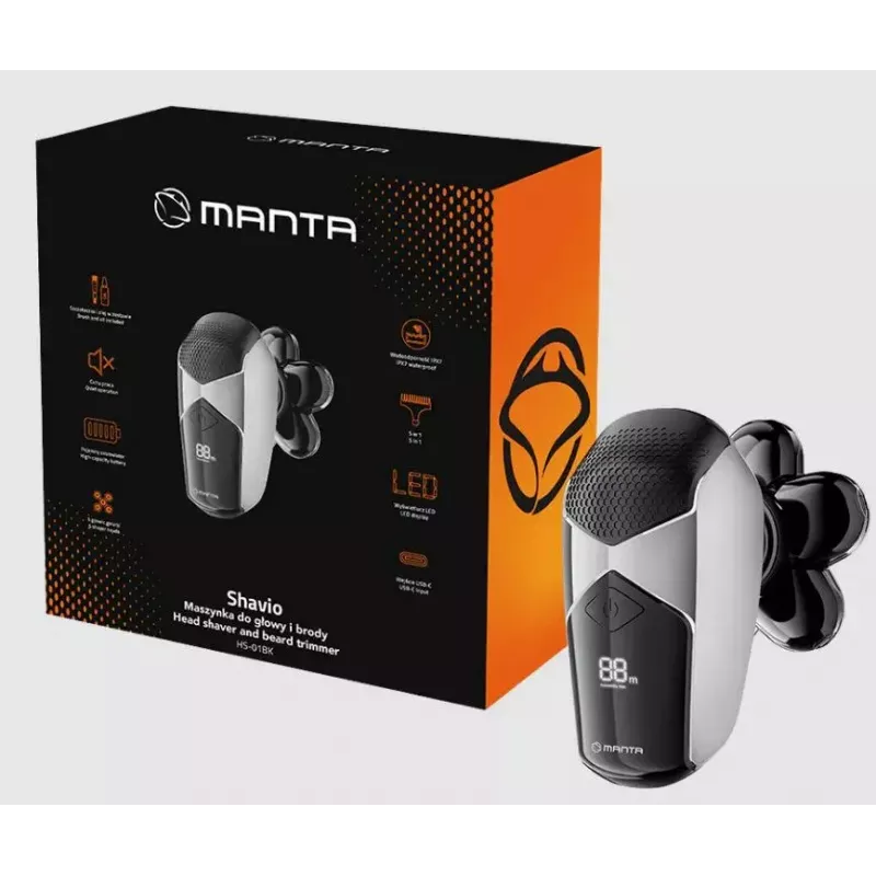 Conjunto de máquina de cortar cabelo e barba Manta HS-01BK Shavio, preto/cromado