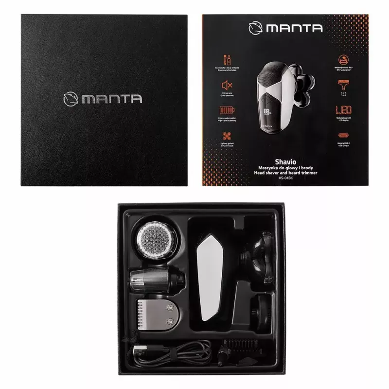 Conjunto de máquina de cortar cabelo e barba Manta HS-01BK Shavio, preto/cromado