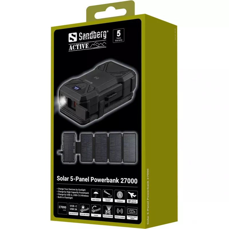 Powerbank portátil Sandberg Solar 5-Panel 27000 mAh