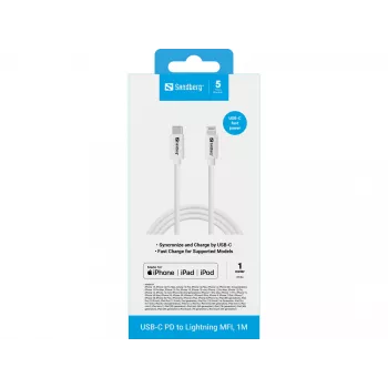 Cabo Sandberg USB-C PD para Lightning MFI 1M 1m Lightning USB C
