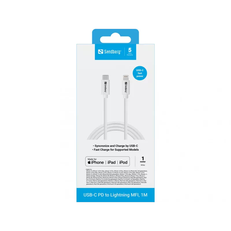 Cabo Sandberg USB-C PD para Lightning MFI 1M 1m Lightning USB C