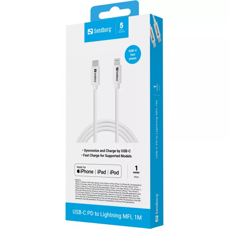 Cabo Sandberg USB-C PD para Lightning MFI 1M 1m Lightning USB C