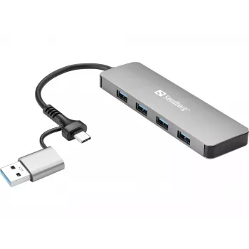 Hub Sandberg USB-C/A para 4xUSB 3.0 alumínio 5000 Mbit/s
