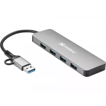 Hub Sandberg USB-C/A para 4xUSB 3.0 alumínio 5000 Mbit/s