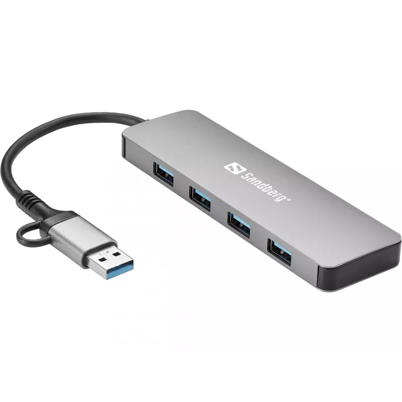 Hub Sandberg USB-C/A para 4xUSB 3.0 alumínio 5000 Mbit/s
