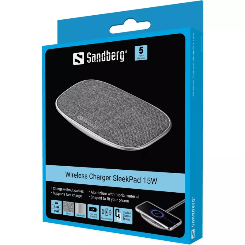 Carregador sem fios Sandberg SleekPad 15W interior USB universal