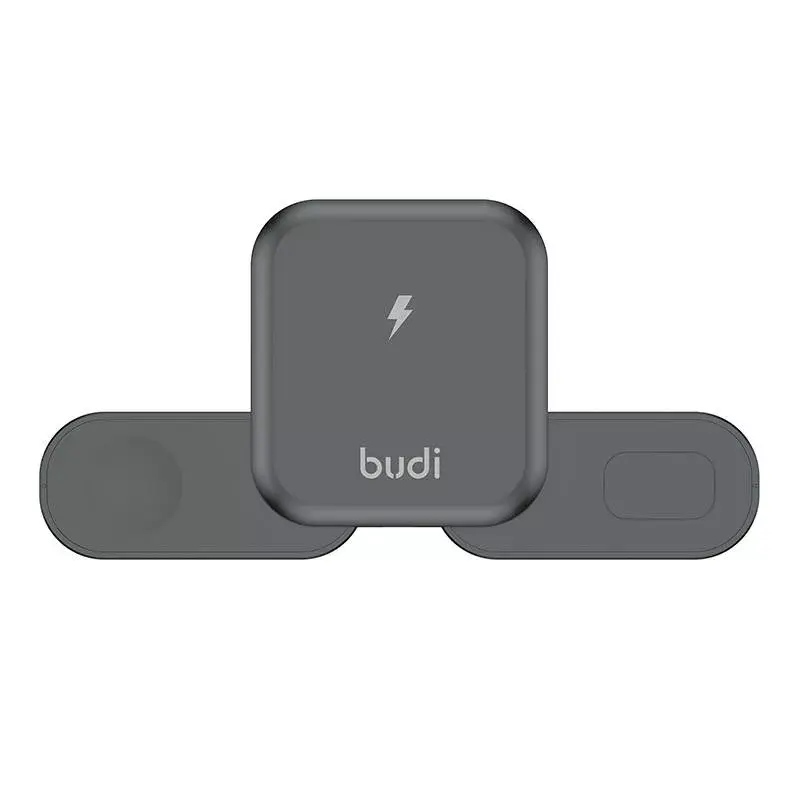 Carregador sem fios Budi 3-em-1 15W para telefone, auriculares e smartwatch