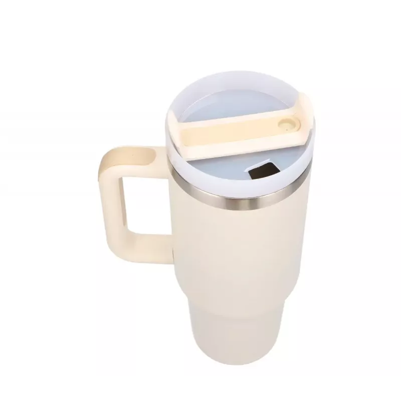 Copo térmico Extralink Black Forest 1200 ml bege — copo térmico com palhinha e asa