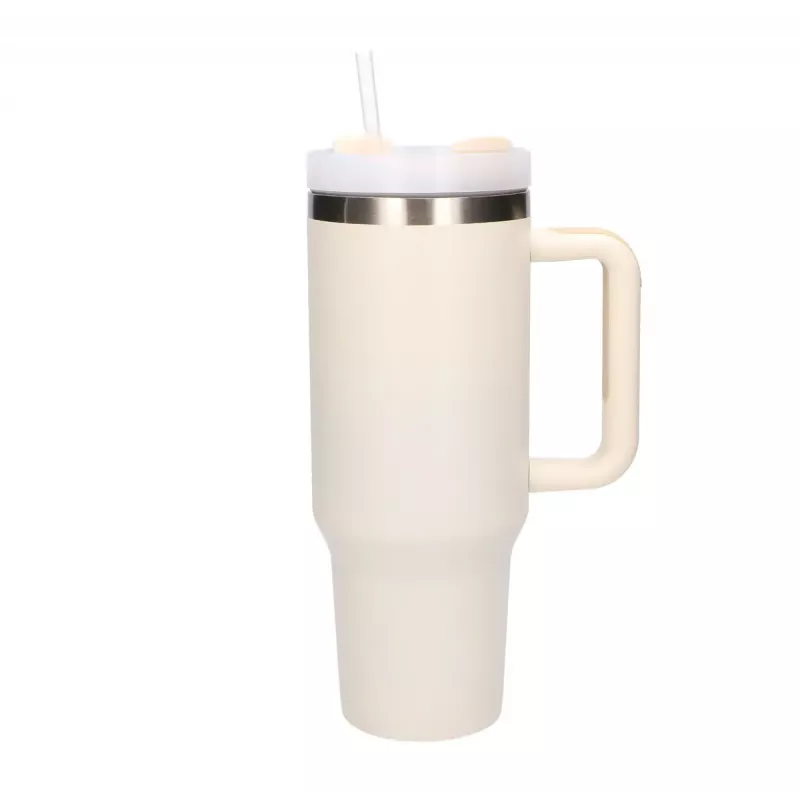 Copo térmico Extralink Black Forest 1200 ml bege — copo térmico com palhinha e asa