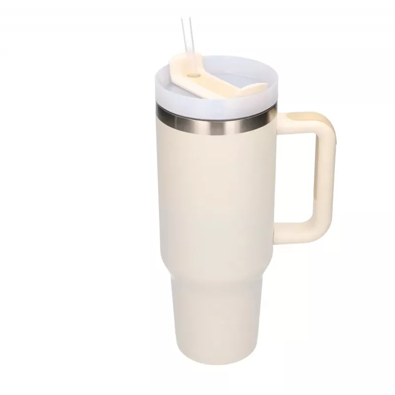Copo térmico Extralink Black Forest 1200 ml bege — copo térmico com palhinha e asa