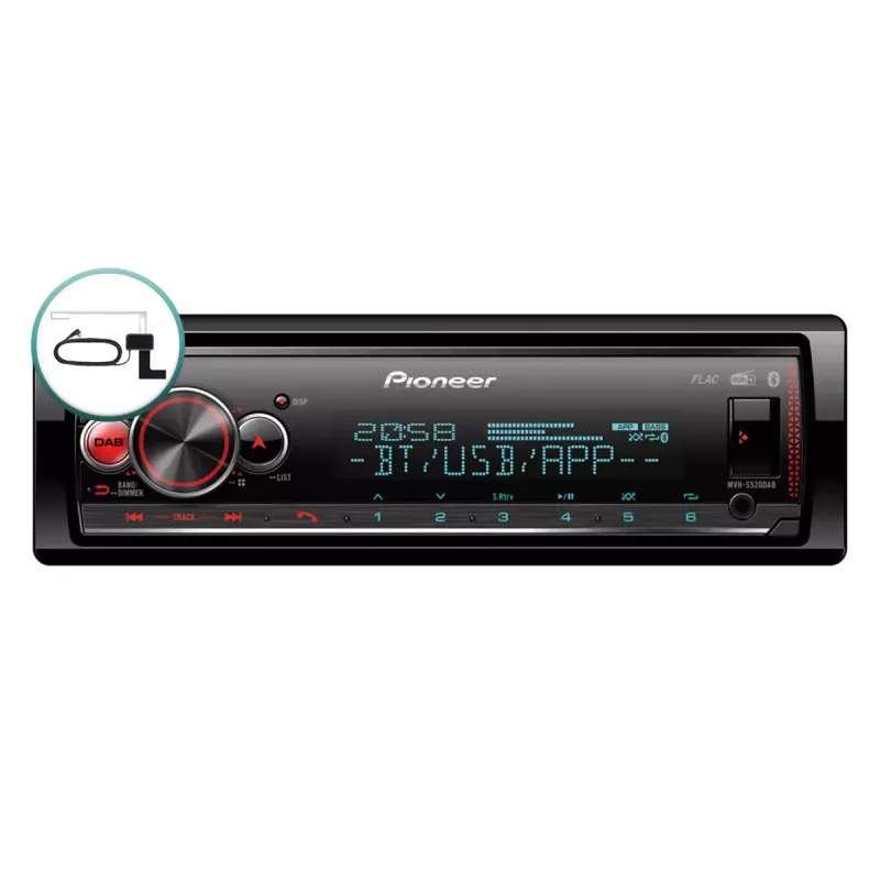 Recetor de multimédia para automóvel Pioneer MVH-S520DABAN 200 W Bluetooth preto